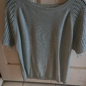 Green Crew Neck Sweater with Textured Knit